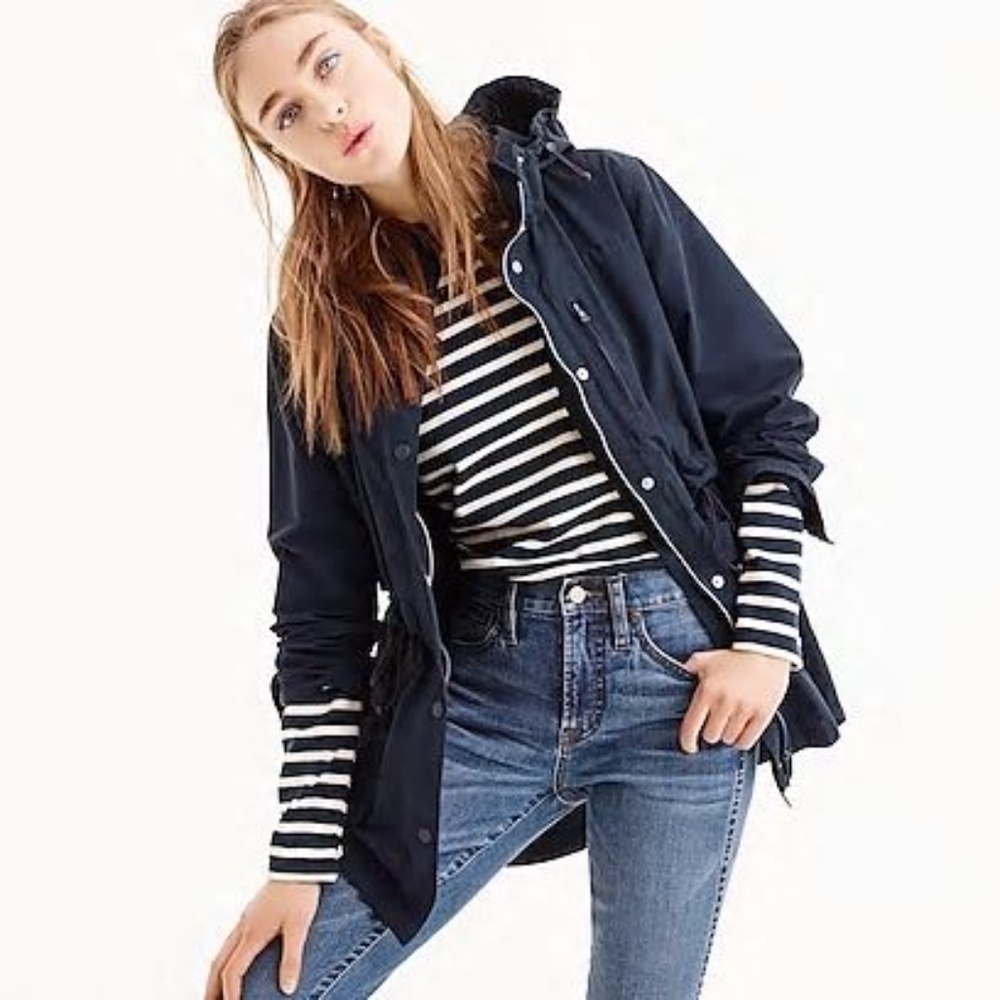 J.CREW Navy Striped 3/4 Sleeve Hooded Jacket [C4] - Picture 3 of 6